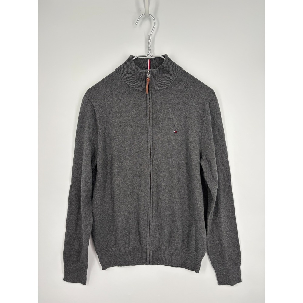 Tommy Hilfiger Sweater Mens M Gray Full Zip 100% Cotton New Prestige